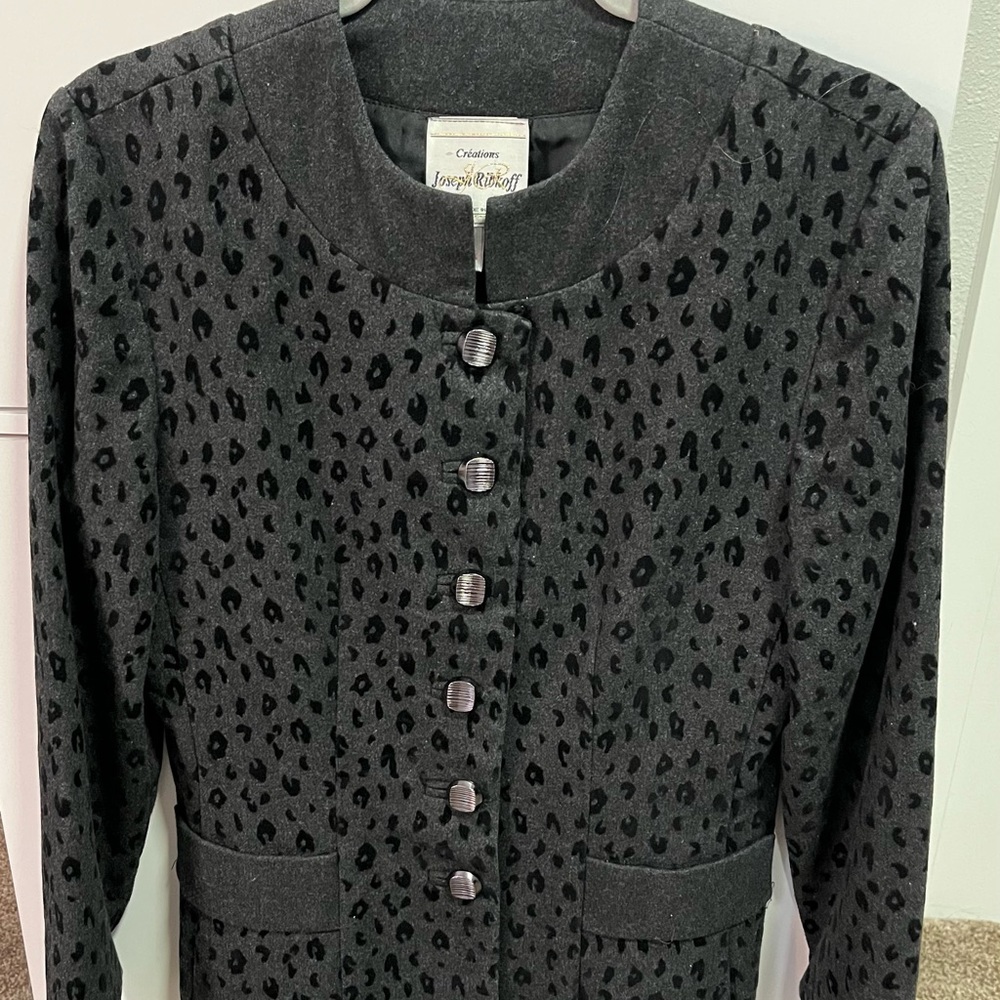 Joseph Ribkoff Wool Gray Black Animal Print Jacket Blazer Size 8